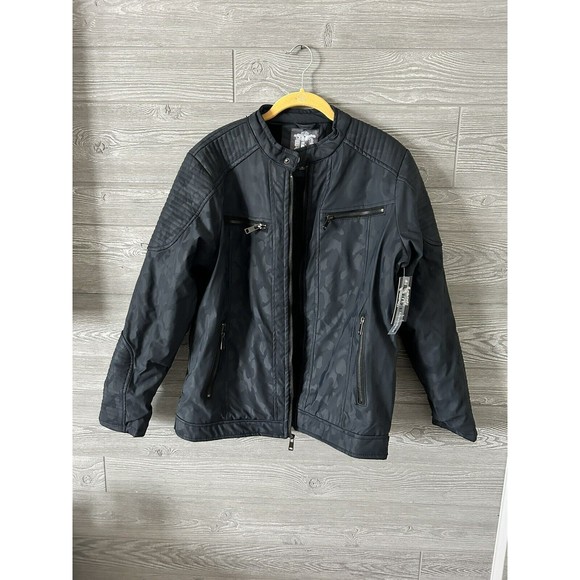 Bleu‎ Grandeur PU Faux Fur Jacket Men's Size M Camo Navy NWT 143794 - Picture 1 of 9